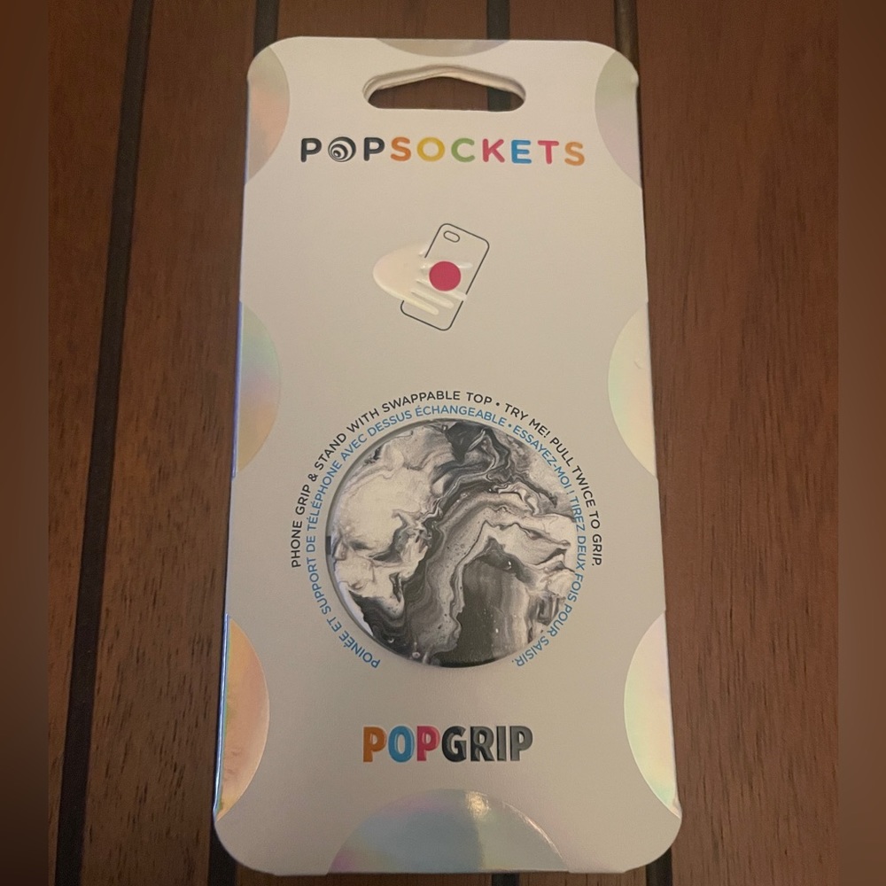 NWT PopSocket brand PopGrip ghost marble black